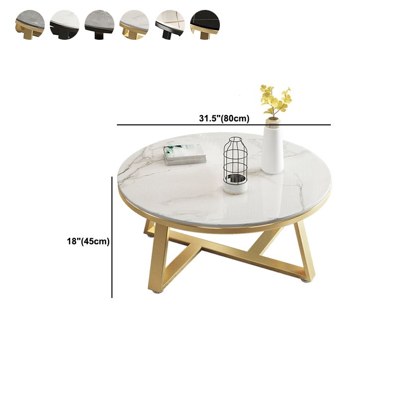 Glam Metal Cross Legs Coffee Table Slate Top Round Coffee Table