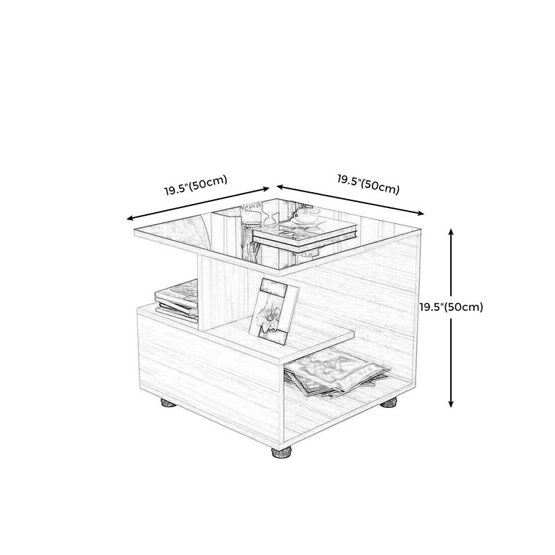 Transitional Square Glass Top End Table Portable Sofa Side Table with Shelves