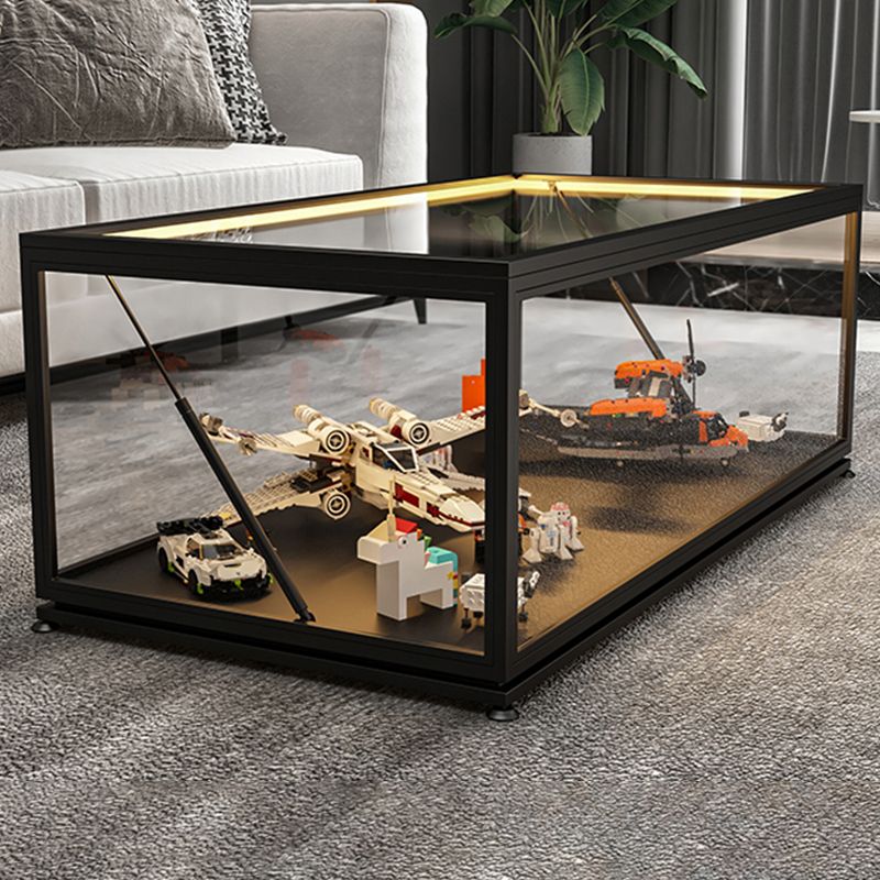 Glass Top Coffee Cocktail Table Block/4 Legs Contemporary Trunk Storage Clearhalo 'Coffee & Accent Tables' 'Coffee Tables' 'coffee_tables' 'furn' 'furn_coffee_tables' 'Furniture' 'Living Room Furniture' 1200x1200_e0b5d2b6-2e8b-45ee-92fa-c077508ee680