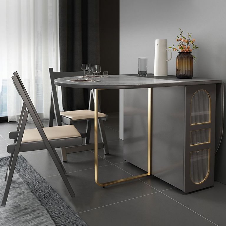 Modern Sintered Stone Dining Table Oval Drop-Leaf 59" Dining Table with Gold Frame Clearhalo ' dining_table' 'Dining Tables & Seating' 'Dining Tables' 'furn' 'furn_dining_table' 'Furniture' 'furniture_dining_table' 'Kitchen & Dining Furniture' 'kitchen&dining_furn' 'kitchen' 'kitchen_dining_table' 1200x1200_e0b7c3eb-0724-412b-a0aa-eec74d30fcbf