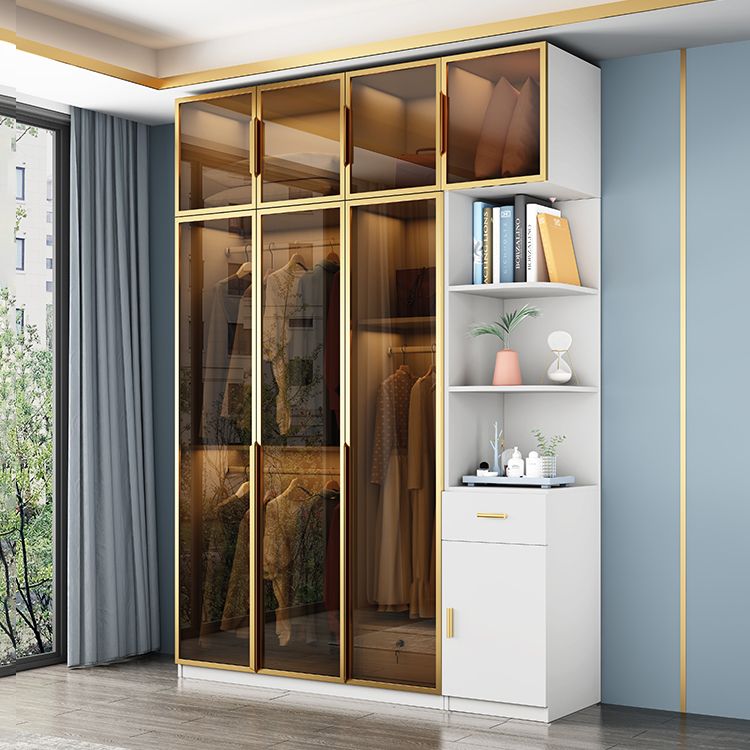 Modern Style Glass Wardrobe Bedroom Wardrobe Closet with Drawer Clearhalo 'Armoires & Wardrobes' 'armoires_wardrobes' 'Bedroom Furniture' 'furn' 'furn_armoires_wardrobes' 'Furniture' 1200x1200_e0b95819-80fc-4e05-a232-f01c30b401b3