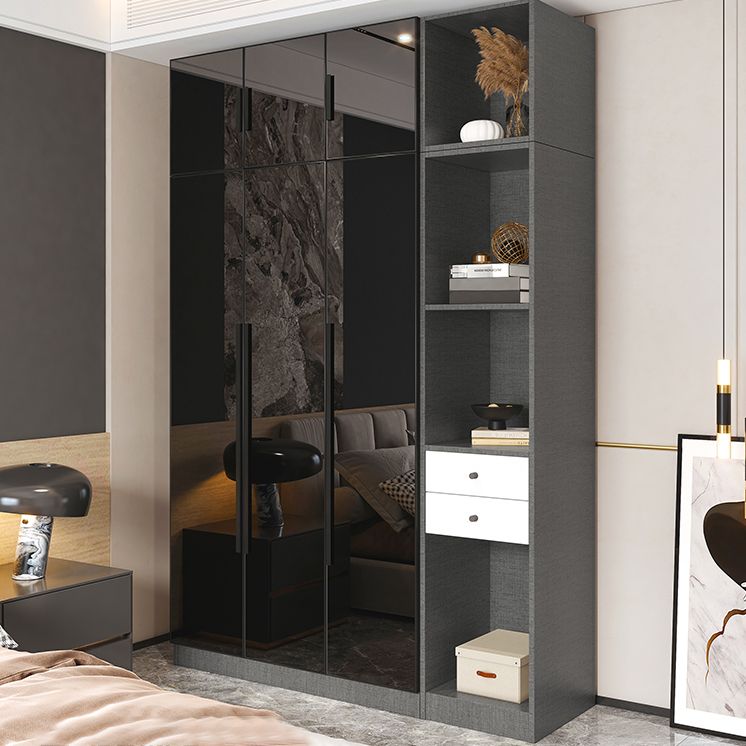 Modern Style Wardrobe Grey Colour Glass Wardrobe Closet for Bedroom Clearhalo 'Armoires & Wardrobes' 'armoires_wardrobes' 'Bedroom Furniture' 'furn' 'furn_armoires_wardrobes' 'Furniture' 1200x1200_e0bbd905-a679-41a7-a10e-e37dea280f3d