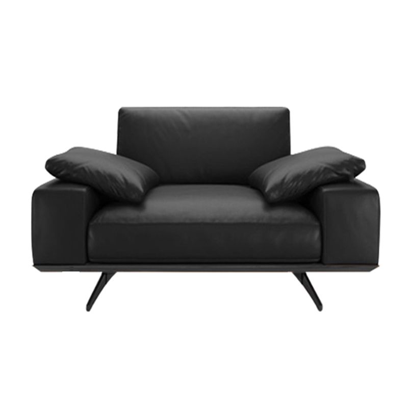 Leather Sofa in Black Stain Resistant Living Room Seating with Pillows