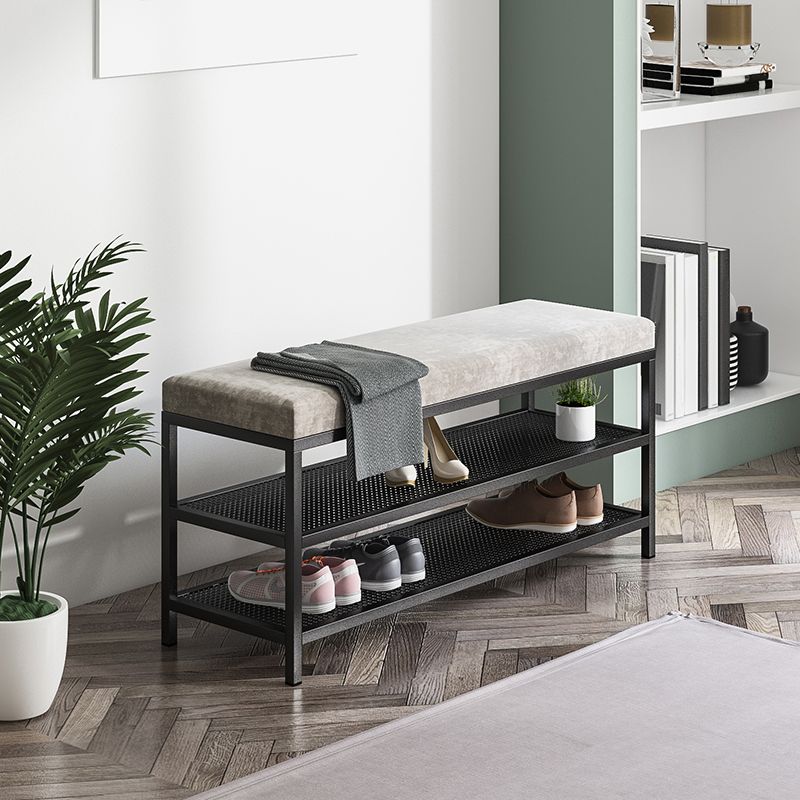 Glam Entryway Bench Cushioned Metal Seating Bench with Shoe Storage Clearhalo 'Benches' 'Chairs & Seating' 'furn' 'furn_benches' 'Furniture' 'Living Room Furniture' 1200x1200_e0c04fcd-05ae-447d-b917-f5c54b93a2bb