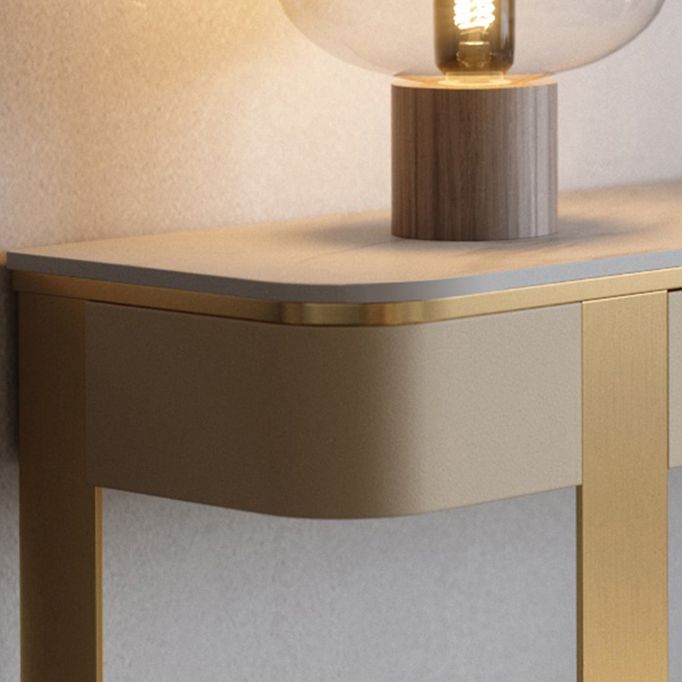 Glam Stone Half Moon Console Tabla 13.78 "Mesa de acento de 1 estante de ancho