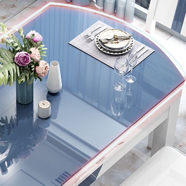 Modern Scalable Glass Desktop Metal Legs Dining Table for Dining Room Clearhalo 'Dining Tables & Seating' 'Dining Tables' 'dining_table' 'furn' 'furn_dining_table' 'Furniture' 'Kitchen & Dining Furniture' 1200x1200_e0c4f798-477b-416a-82a5-c2b328c58563