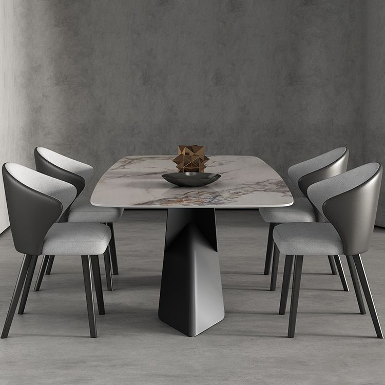 Modern Sintered Stone Rectangle Dining Set Standard Height Black Legs Home Dining Set Clearhalo 'Dining Room Sets' 'Dining Tables & Seating' 'dining_room_set' 'furn' 'furn_dining_room_set' 'Furniture' 'furniture_dining_room_set' 'Kitchen & Dining Furniture' 'kitchen&dining_furn' 'kitchen' 1200x1200_e0c75648-f5e6-4c53-ab54-bc029a3585c0