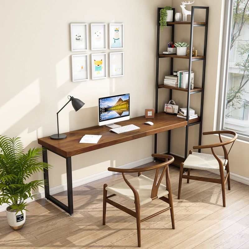 Scrivania in legno massello marrone industriale gambe in metallo da ufficio