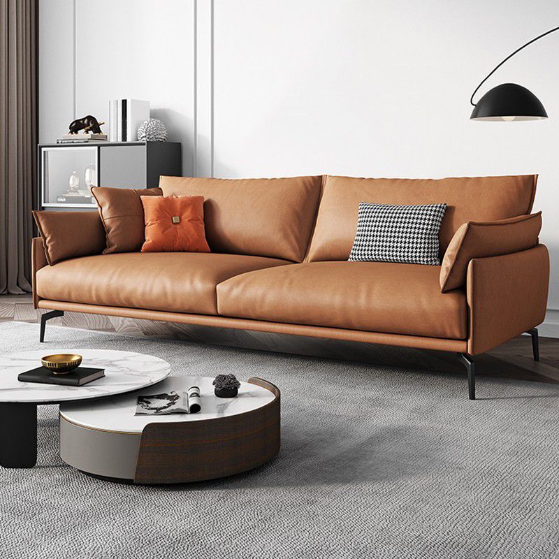 Leather Brown Settee Sofa Standard Square Arm Loveseat with Pillows Clearhalo 'furn' 'furn_sofas' 'Furniture' 'furniture_sofas' 'kitchen' 'kitchen_sofas' 'Living Room Furniture' 'Sofa' 'sofas' 1200x1200_e0c82da3-b694-48ef-a26c-94ab3f0ceb7a