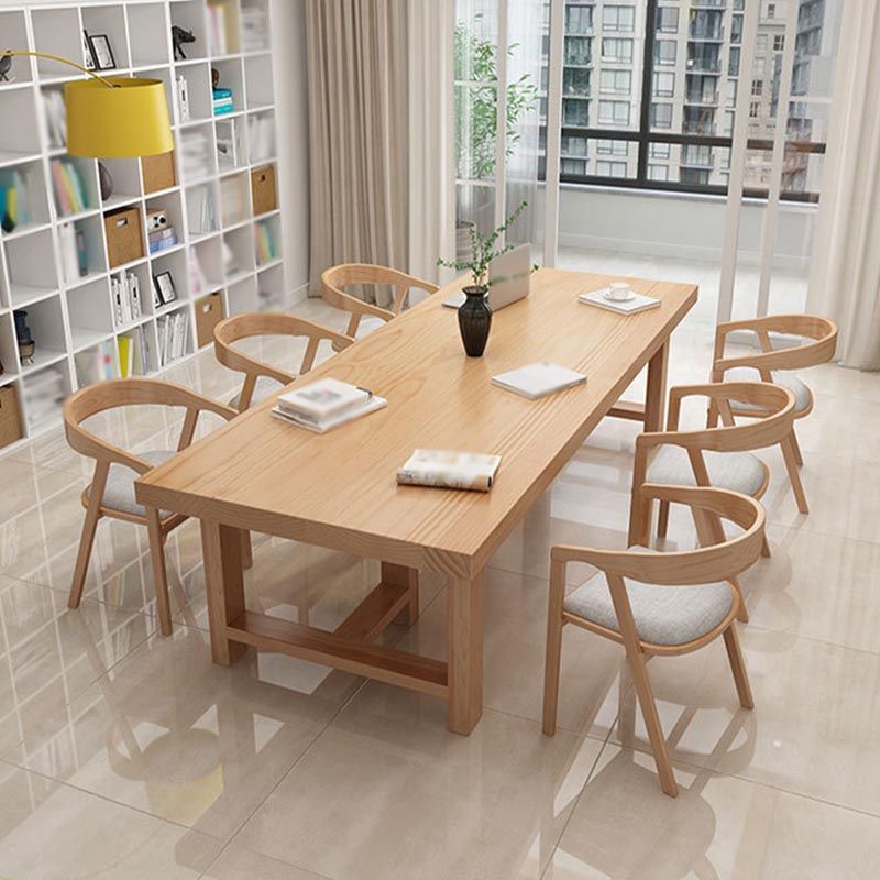 Contemporary Natural Wood Table Pine Rectangle Dining Table with Double Pedestal Clearhalo 'Dining Tables & Seating' 'Dining Tables' 'dining_table' 'furn' 'furn_dining_table' 'Furniture' 'furniture_dining_table' 'Kitchen & Dining Furniture' 'kitchen' 'kitchen_dining_table' 1200x1200_e0c8ebf0-d084-426a-adc7-ea68ce8da690