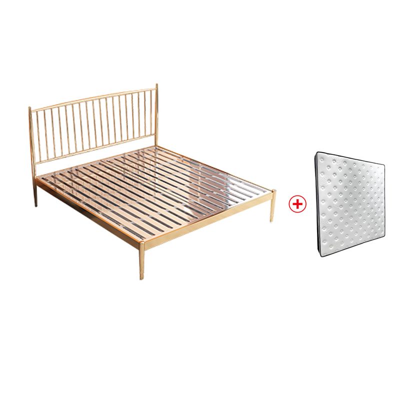 Modern Slat Bed Spindle Metal Open-Frame Bed with Legs in Gold
