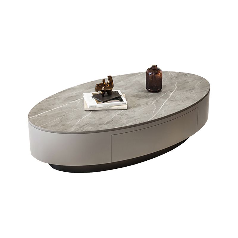 Glam 13.7" H Oval Slate Coffee Table Iron Drum Cocktail Table with Drawer Clearhalo 'Coffee & Accent Tables' 'Coffee Tables' 'coffee_tables' 'furn' 'furn_coffee_tables' 'Furniture' 'Living Room Furniture' 1200x1200_e0cedb3f-4b77-40df-9b1f-1de1ce9f7c58