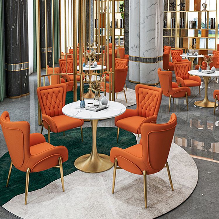 Metal Traditional Luxury Round Table Sintered Stone Table with Tulip Base for Home Clearhalo 'Dining Tables & Seating' 'Dining Tables' 'dining_table' 'furn' 'furn_dining_table' 'Furniture' 'Kitchen & Dining Furniture' 1200x1200_e0d7b65f-6b9e-4c42-b3cb-4b161a81d9ba