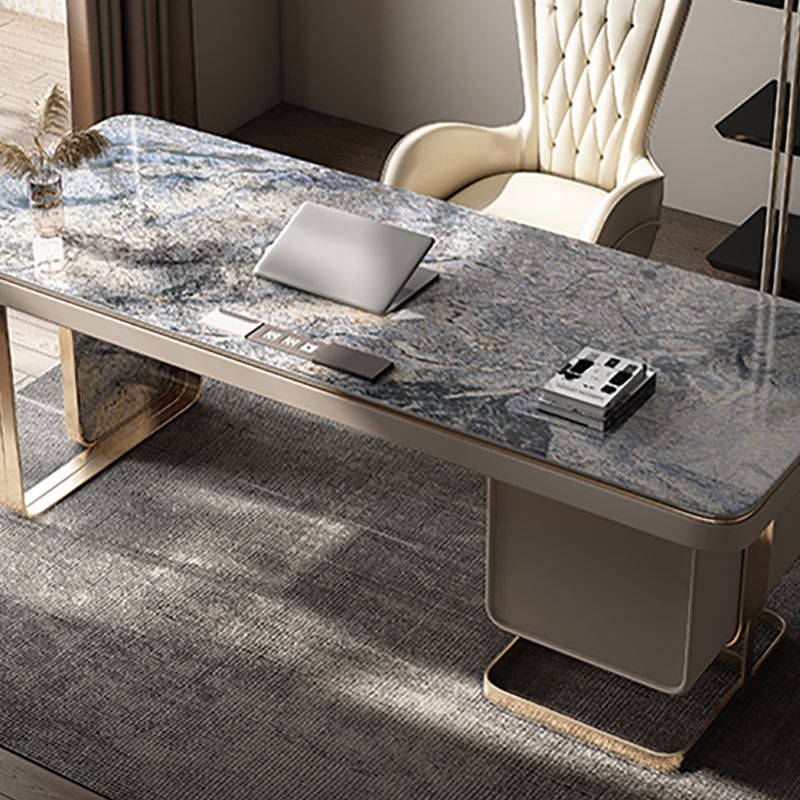 Glam Stone Rectangle Writing Desk 2 Drawers 29.53" Tall Office Desk Clearhalo 'furn' 'furn_office_desk' 'Furniture' 'Office Desks' 'Office Furniture' 'office_desk' 1200x1200_e0d856df-f4cf-4582-b4ce-312ca5ebc1a0