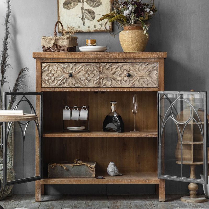 Tradizionale panorama in legno massiccio porte in vetro a buffet per camera da letto