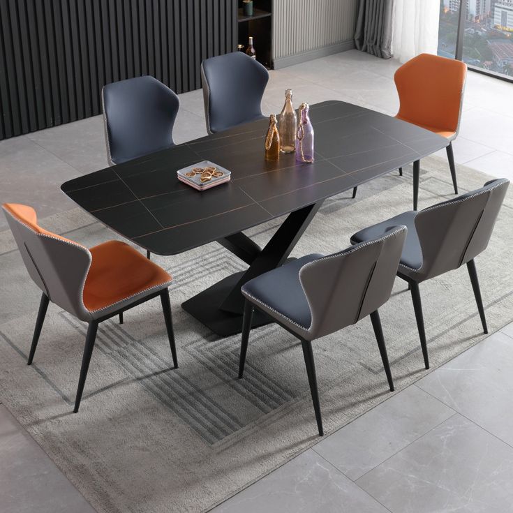 Glam Rectangle Dining Table Set 1/2/5/7 Pieces Dinette Set with Sintered Stone Top Clearhalo 'Dining Room Sets' 'Dining Tables & Seating' 'dining_room_set' 'furn' 'furn_dining_room_set' 'Furniture' 'Kitchen & Dining Furniture' 1200x1200_e0ddb24a-21aa-4cd7-a584-954dafa08082