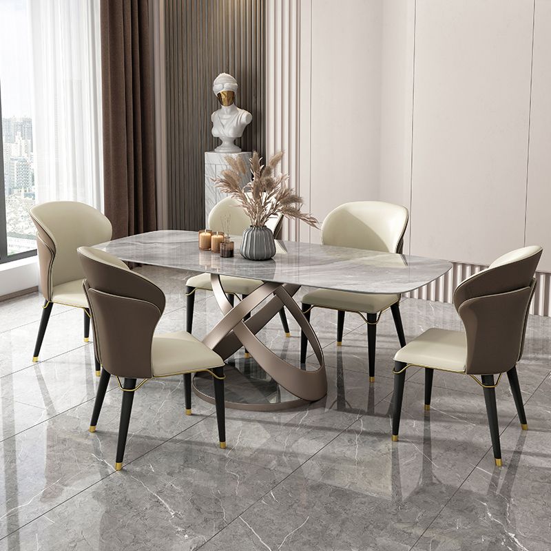 Juego de mesa de comedor moderna con tapa de piedra, juego de comedor interior rectangular de 1/2/5/6 piezas
