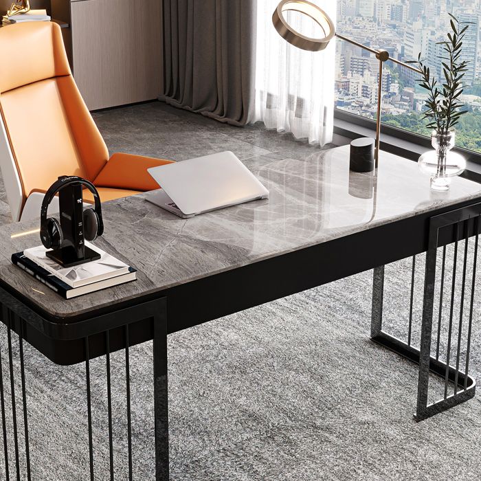 Contemporary Curved Writing Desk Stone Office Desk with Drawer Clearhalo 'Furniture' 'furniture_office_desk' 'Office Desks' 'Office Furniture' 'office_desk' 1200x1200_e0e12fab-af79-44d4-a80b-1ffabc9a2aba