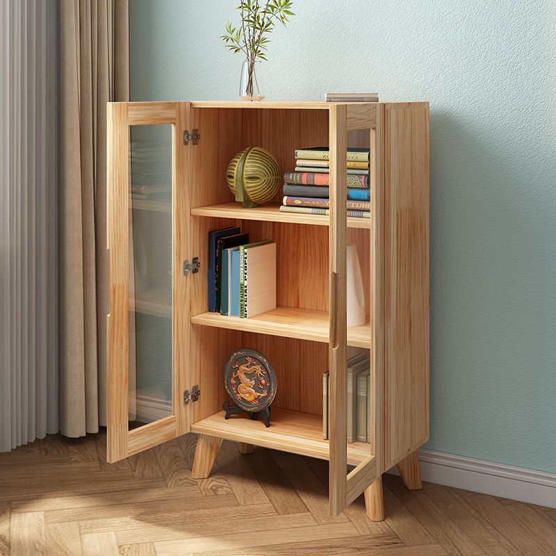 Pine Wood Glass Paned Accent Cabinet 47.6" Tall Natural Storage Chest Clearhalo 'Cabinets & Chests' 'cabinets_chests' 'furn' 'furn_cabinets_chests' 'Furniture' 'Living Room Furniture' 1200x1200_e0e175a9-2f0e-455f-acfb-5bb733015b27