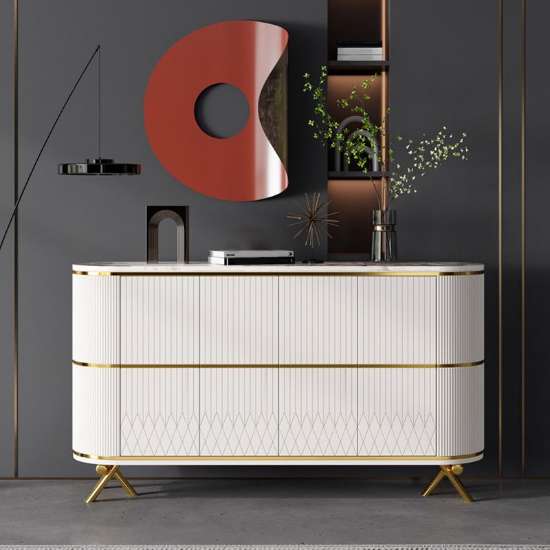 Glam Stone Top Sideboard Engineered Wood Side Board with Gold Legs Clearhalo 'buffet_sideboard' 'Buffets & Sideboards' 'furn' 'furn_buffet_sideboard' 'Furniture' 'Kitchen & Dining Furniture' 1200x1200_e0e94dac-2a3d-4634-99dc-21d39bc9166c