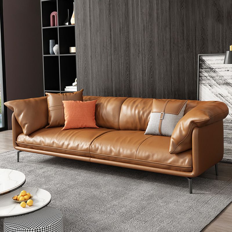 Pillow Top Arm Sofa Faux Leather Down Fill Cushions Sofa in Orange Clearhalo 'furn' 'furn_sofas' 'Furniture' 'Living Room Furniture' 'Sofa' 'sofas' 1200x1200_e0ea4542-940f-4502-902f-8c8346843dfc