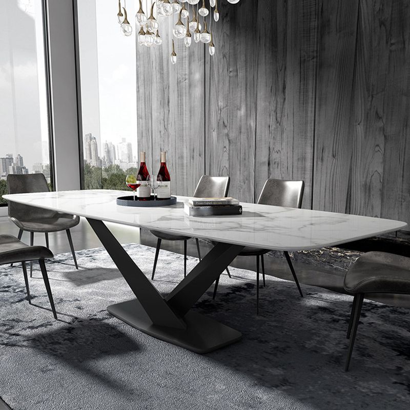 Modern Sintered Stone Dining Table Set with Rectangle Table and Pedestal Base Formal Dining Set Clearhalo 'Dining Room Sets' 'Dining Tables & Seating' 'dining_room_set' 'Furniture' 'furniture_dining_room_set' 'Kitchen & Dining Furniture' 'kitchen&dining_furn' 'kitchen' 1200x1200_e0ee80be-6597-4274-94b8-e02eecd23df1