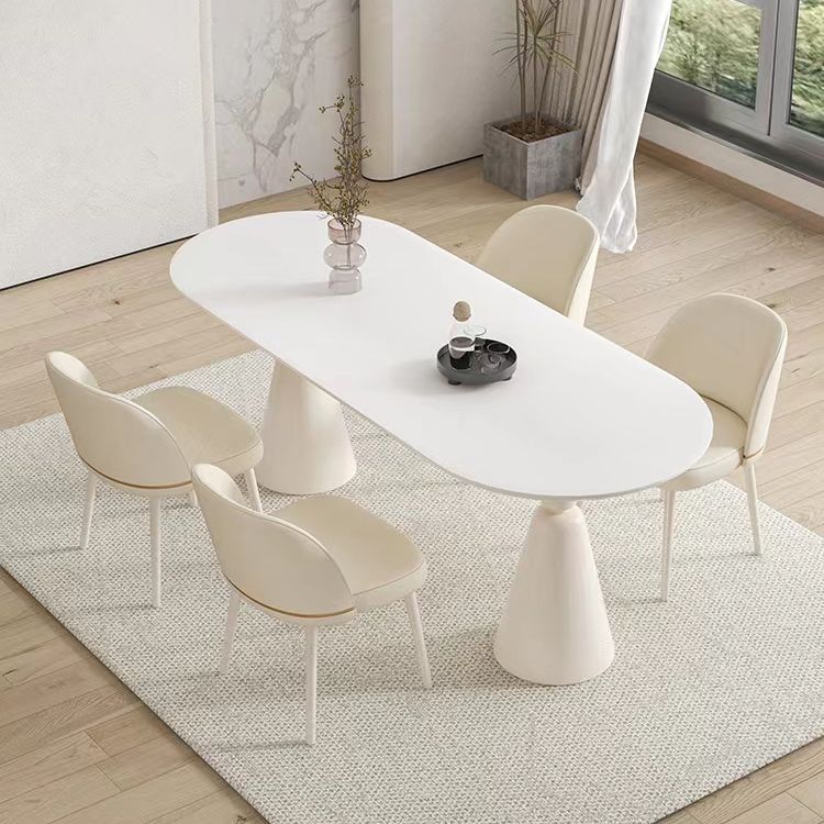 Modern White Top Dining Table for Small Space Linen White Finish Steel Base