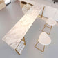 Glam Rectangle Faux Marble Bar Table Double Pedestal Bar Table with 2-Shelf, Only Table Clearhalo 'Bar Furniture' 'Bar Tables' 'bar_tables' 'furn' 'furn_bar_tables' 'Furniture' 'furniture_bar_tables' 'Kitchen & Dining Furniture' 1200x1200_e0f554e4-3ab4-47e4-97dd-ccf76768c571
