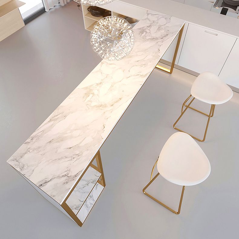 Glam Rectangle Faux Marble Bar Table Double Pedestal Bar Table with 2-Shelf, Only Table Clearhalo 'Bar Furniture' 'Bar Tables' 'bar_tables' 'furn' 'furn_bar_tables' 'Furniture' 'furniture_bar_tables' 'Kitchen & Dining Furniture' 1200x1200_e0f554e4-3ab4-47e4-97dd-ccf76768c571