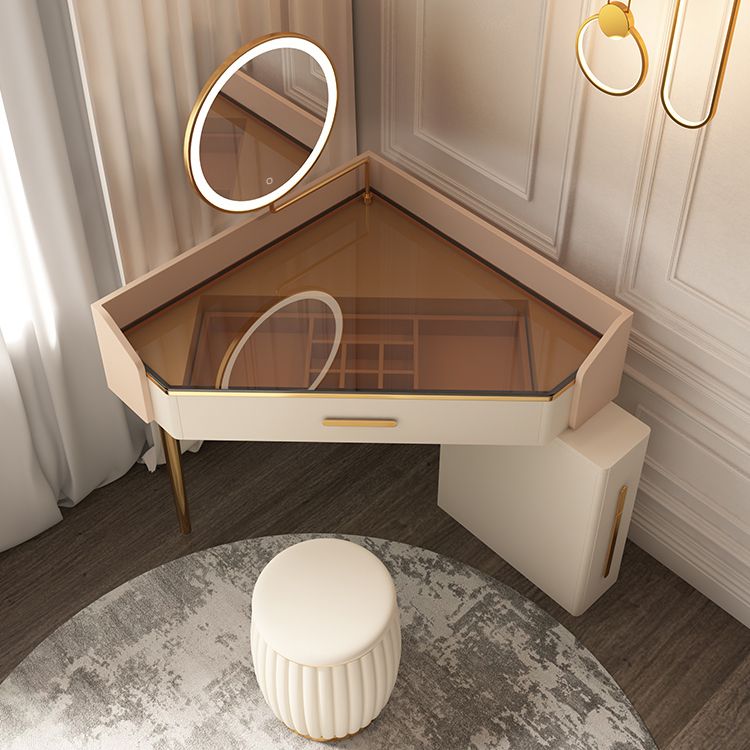 Mid-Century Modern Makeup Vanity Desk Dressing Table Stool Set with Drawer