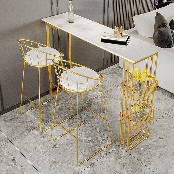 White Top Bar Table with Storage Base Glam Pub Table with Gold Metal Frame Clearhalo 'Bar Furniture' 'Bar Tables' 'bar_tables' 'furn' 'furn_bar_tables' 'Furniture' 'Kitchen & Dining Furniture' 1200x1200_e0f7e961-d33c-4953-8271-e9536c51fe1d