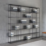 Contemporary Metal Book Shelf Black Etagere Shelf Bookcase for Study Room 9.8" W