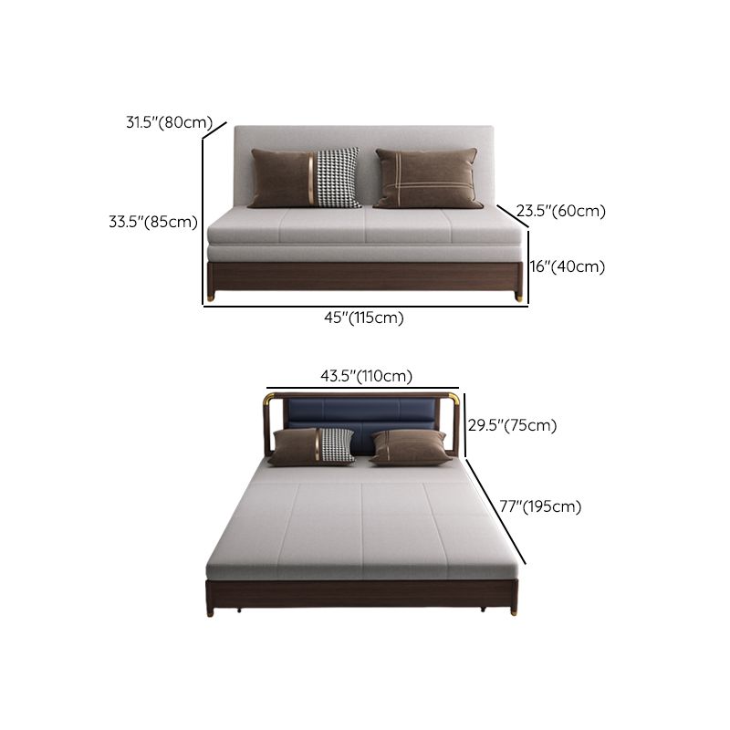 Divano letto in legno in legno massiccio di divano di lino convertibile in grigio