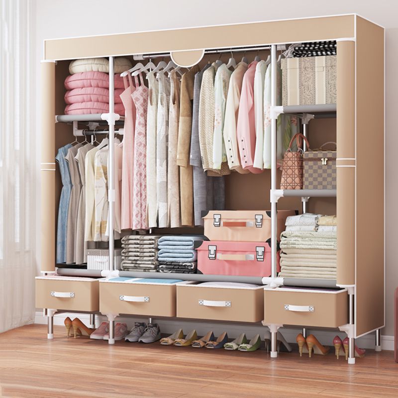 Modern Bedroom Wardrobe Armoire Steel Frame Wardrobe with Drawers Clearhalo 'Armoires & Wardrobes' 'armoires_wardrobes' 'Bedroom Furniture' 'furn' 'furn_armoires_wardrobes' 'Furniture' 1200x1200_e0fad3c8-3bbe-4a72-8974-9fdeda4c871d