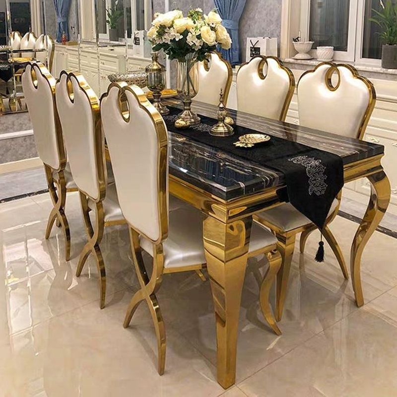Marble Dining Table Luxury Style 4 Legs Metallic Base Rectangle Table for Home Clearhalo ' dining_table' 'Dining Tables & Seating' 'Dining Tables' 'furn' 'furn_dining_table' 'Furniture' 'furniture_dining_table' 'Kitchen & Dining Furniture' 'kitchen&dining_furn' 'kitchen' 'kitchen_dining_table' 1200x1200_e104171c-01c2-49e2-a8dd-9ecc24a09f21