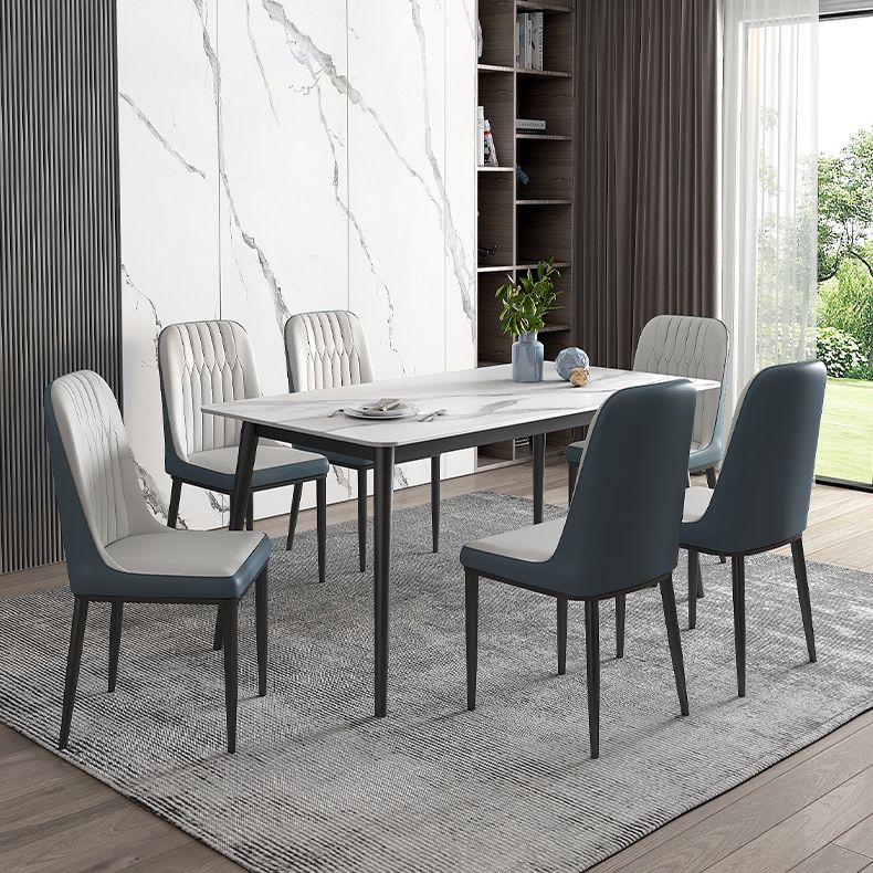 Minimalist White Standard Dining Set Sintered Stone Rectangle Dining Set with 4 Legs Base Clearhalo 'Dining Room Sets' 'Dining Tables & Seating' 'dining_room_set' 'furn' 'furn_dining_room_set' 'Furniture' 'furniture_dining_room_set' 'Kitchen & Dining Furniture' 'kitchen&dining_furn' 'kitchen' 1200x1200_e1051761-614e-4054-9fd3-06671daa104a