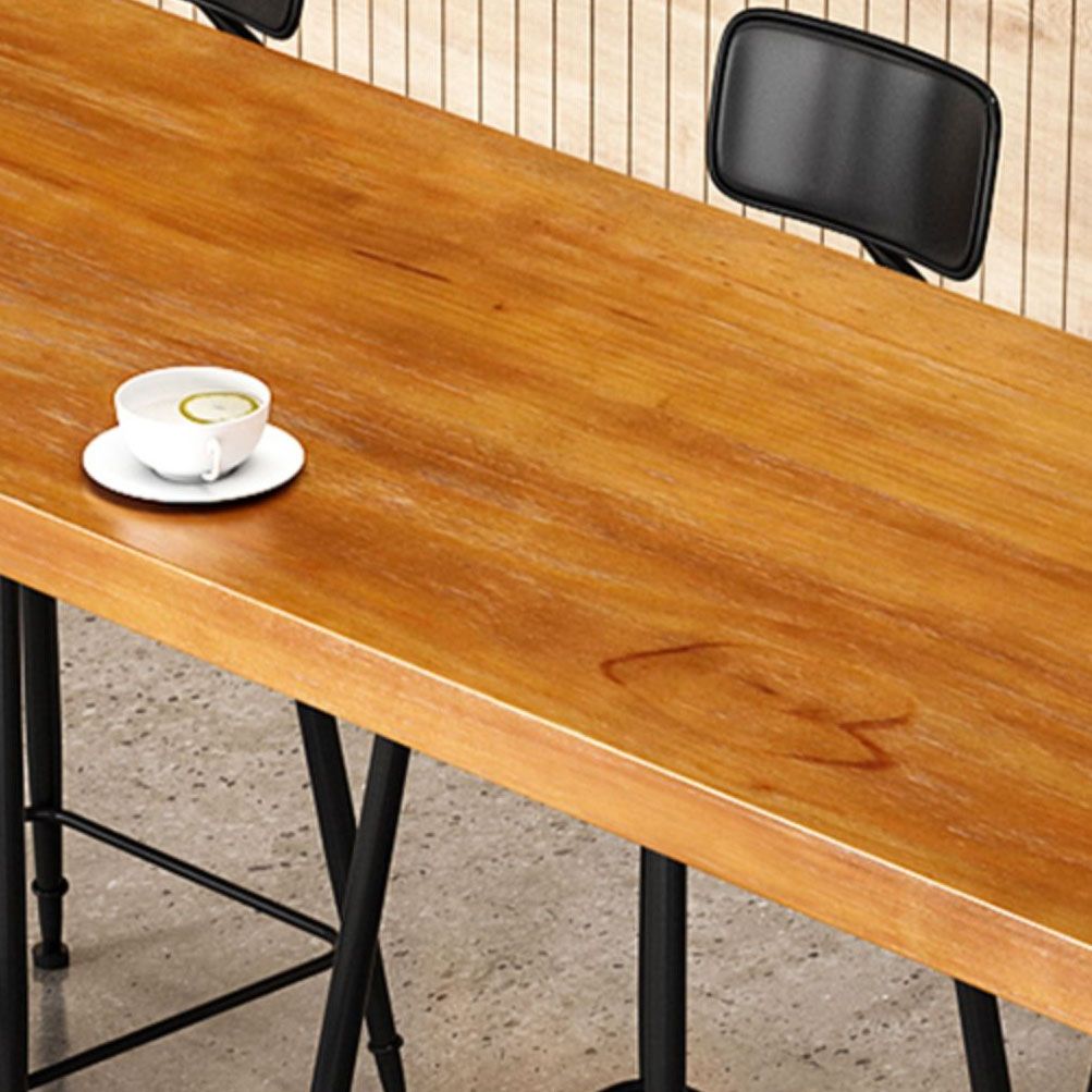 Solid Wood Top Rectangular Bar Table Luxurious Bistro Table with Black Trestle Base
