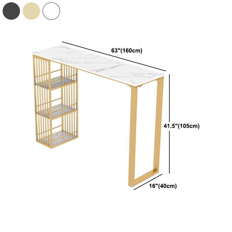 Glam Style Rectangle Bar Table Stone Fixed Bistro Bar Desk with Storage Clearhalo 'Bar Furniture' 'Bar Tables' 'bar_tables' 'furn' 'furn_bar_tables' 'Furniture' 'Kitchen & Dining Furniture' 1200x1200_e10b3ebd-3d47-461b-a379-62d227bf289c
