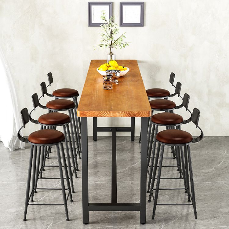 Brown Rectangle Bar Dining Table Contemporary Bar Table with Black Trestle Base