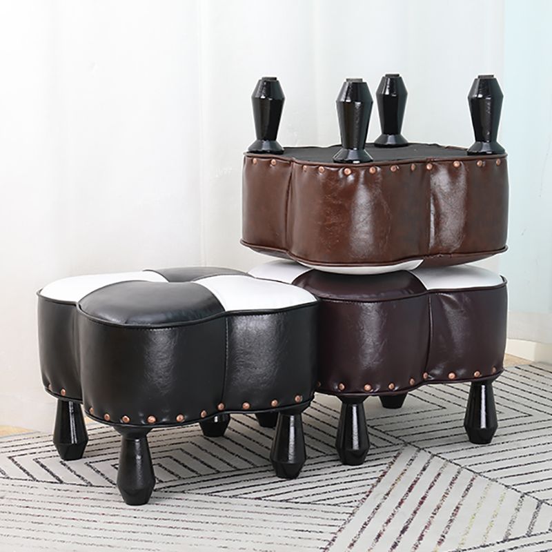 Leather Ottoman Clover Shape Color Panel Tufted Water Resistant Nailhead Trim Ottoman