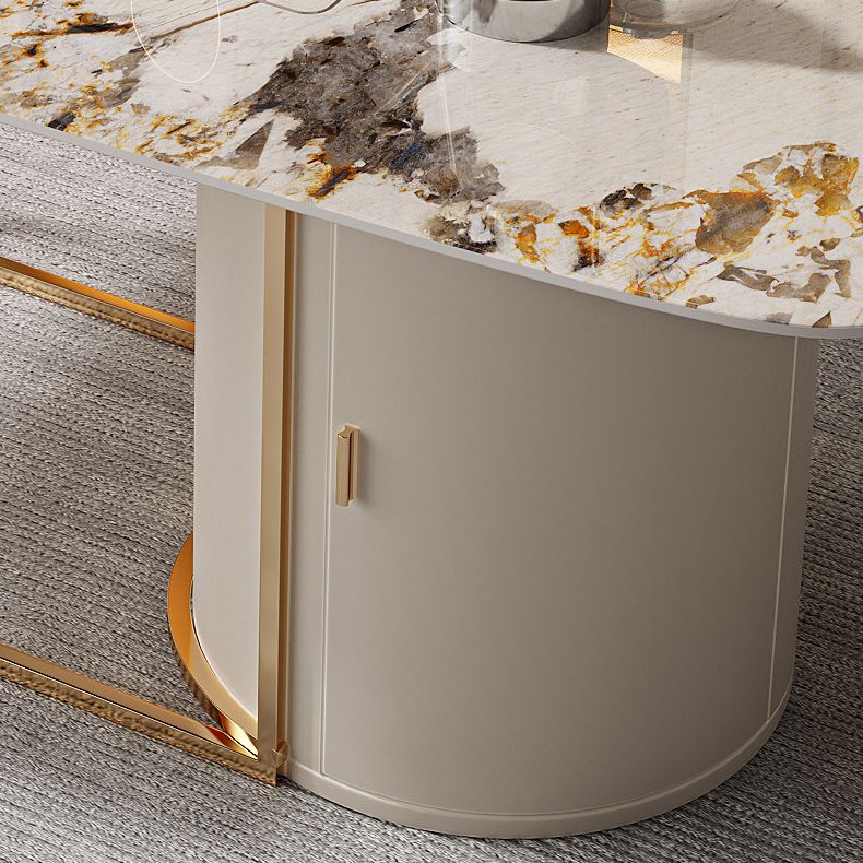 Glam Rectangle Table Sintered Stone Table with Metal Legs for Home Use