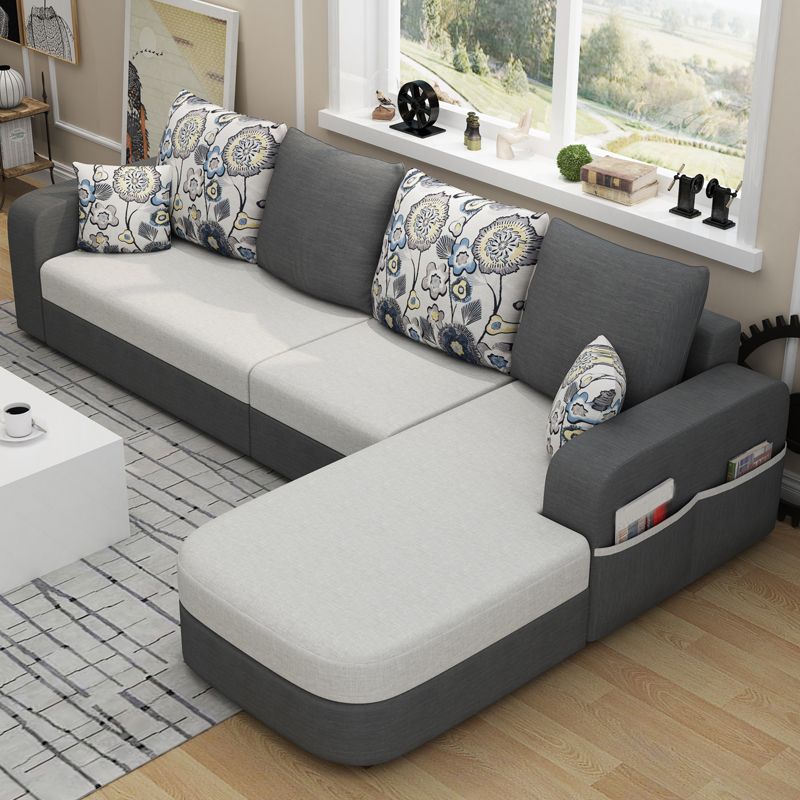 Contemporary Square Arm Sofa with Bolster Pillows for Living Room, Apartment Clearhalo 'furn' 'furn_sectionals' 'Furniture' 'furniture_sectionals' 'kitchen' 'kitchen_sectionals' 'Living Room Furniture' 'Sectionals' 1200x1200_e1199abd-ef0b-4153-9256-7fd0f97eaad1