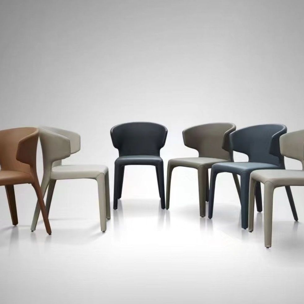 Designer Style Leather Arm Chair Matte Finish Solid Back Single Dining Chair Clearhalo ' kitchen&dining_furn' 'Dining Chairs' 'Dining Tables & Seating' 'dining_chair' 'furn' 'furn_dining_chair' 'Furniture' 'furniture_dining_chair' 'Kitchen & Dining Furniture' 'kitchen' 1200x1200_e11c9367-1221-43eb-9d41-2872d7c1da75