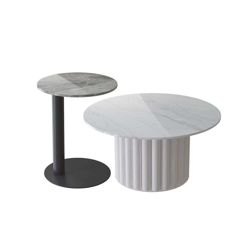 Modern Stone Pedestal Cocktail Table Round Coffee Table - White/Grey Clearhalo 'Coffee & Accent Tables' 'Coffee Tables' 'coffee_tables' 'furn' 'furn_coffee_tables' 'Furniture' 'Living Room Furniture' 1200x1200_e11e7ca4-0770-4d1c-86ff-5528241de095