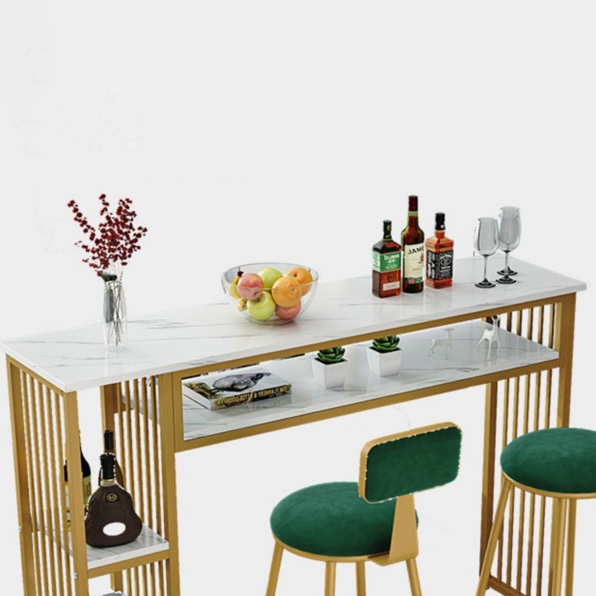 Glam Indoor Bar-Esstisch, rechteckiger Barhocker-Tisch aus Marmor