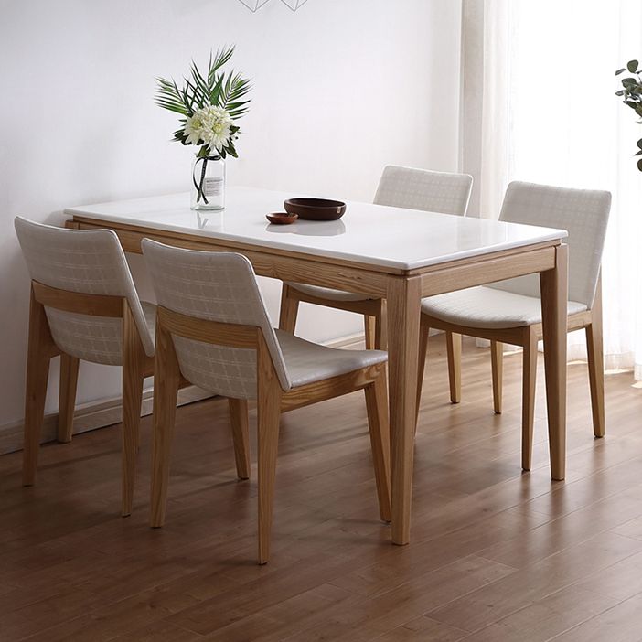 Medieval Modern Marble Rectangle Table White Table with Wooden Base and 4 Legs Clearhalo ' dining_table' 'Dining Tables & Seating' 'Dining Tables' 'furn' 'furn_dining_table' 'Furniture' 'furniture_dining_table' 'Kitchen & Dining Furniture' 'kitchen&dining_furn' 'kitchen' 'kitchen_dining_table' 1200x1200_e1205cc1-c84d-4741-9370-05350985c794