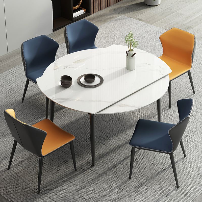 Sintered Stone Top Extendable Round Table for Restaurant Modern Dining Table in White with 4 Legs Clearhalo ' dining_table' 'Dining Tables & Seating' 'Dining Tables' 'furn' 'furn_dining_table' 'Furniture' 'furniture_dining_table' 'Kitchen & Dining Furniture' 'kitchen&dining_furn' 'kitchen' 'kitchen_dining_table' 1200x1200_e12209b9-3690-42a8-ba12-6569007a87cb