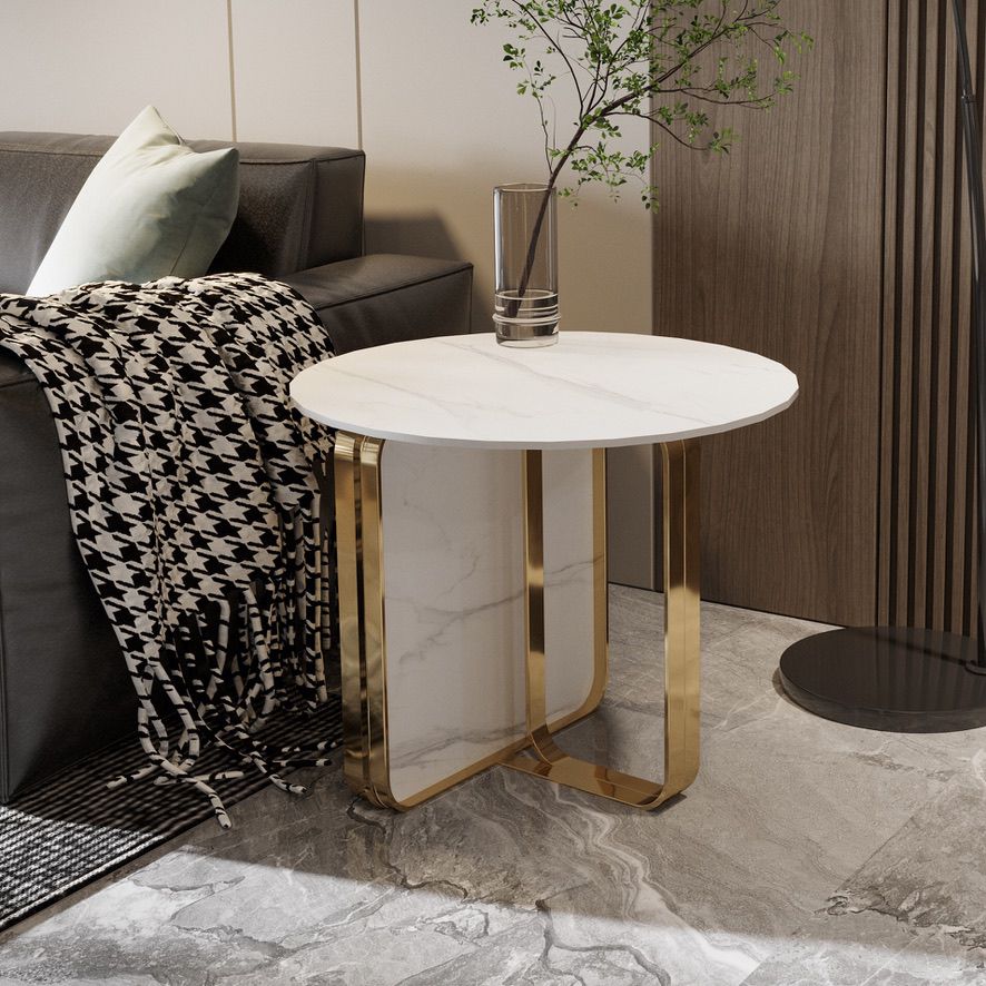 Contemporary Gold Metal Sofa Side Accent Table with Sintered Stone Top Clearhalo 'Coffee & Accent Tables' 'End & Side Tables' 'end_side_table' 'end_side_tables' 'furn' 'furn_end_side_tables' 'Furniture' 'furniture_end_side_table' 'Living Room Furniture' 1200x1200_e12512aa-762b-4530-8567-83f01b5c7a14