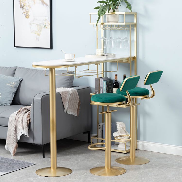 White Stone Indoor Glam Bar Dining Table Iron Double Pedestal Bistro Table with Wine Rack Clearhalo 'Bar Furniture' 'Bar Tables' 'bar_tables' 'Furniture' 'furniture_bar_tables' 'Kitchen & Dining Furniture' 'kitchen&dining_furn' 'kitchen' 1200x1200_e12a0435-cee0-47e5-9c16-ab2fe545e84d