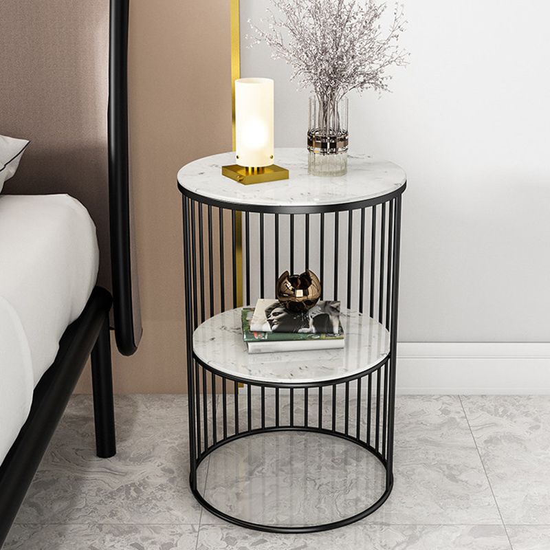 1 Drum Round End Table Mid-Century Double Tier Side End Table